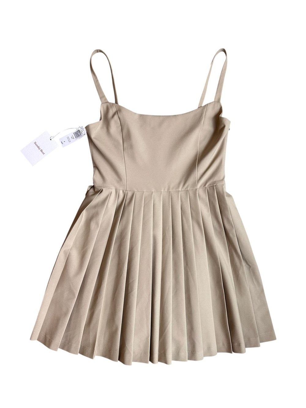 Sunday Best Aritzia Tan Pleated Mini Dress